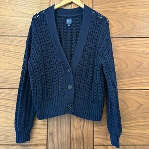 Like New GAP Women's Crochet Navy Sweater - Sz L Tall